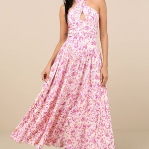 Lulus Jabina Ivory Multi Floral Cross-front Midi Dress White - Size L